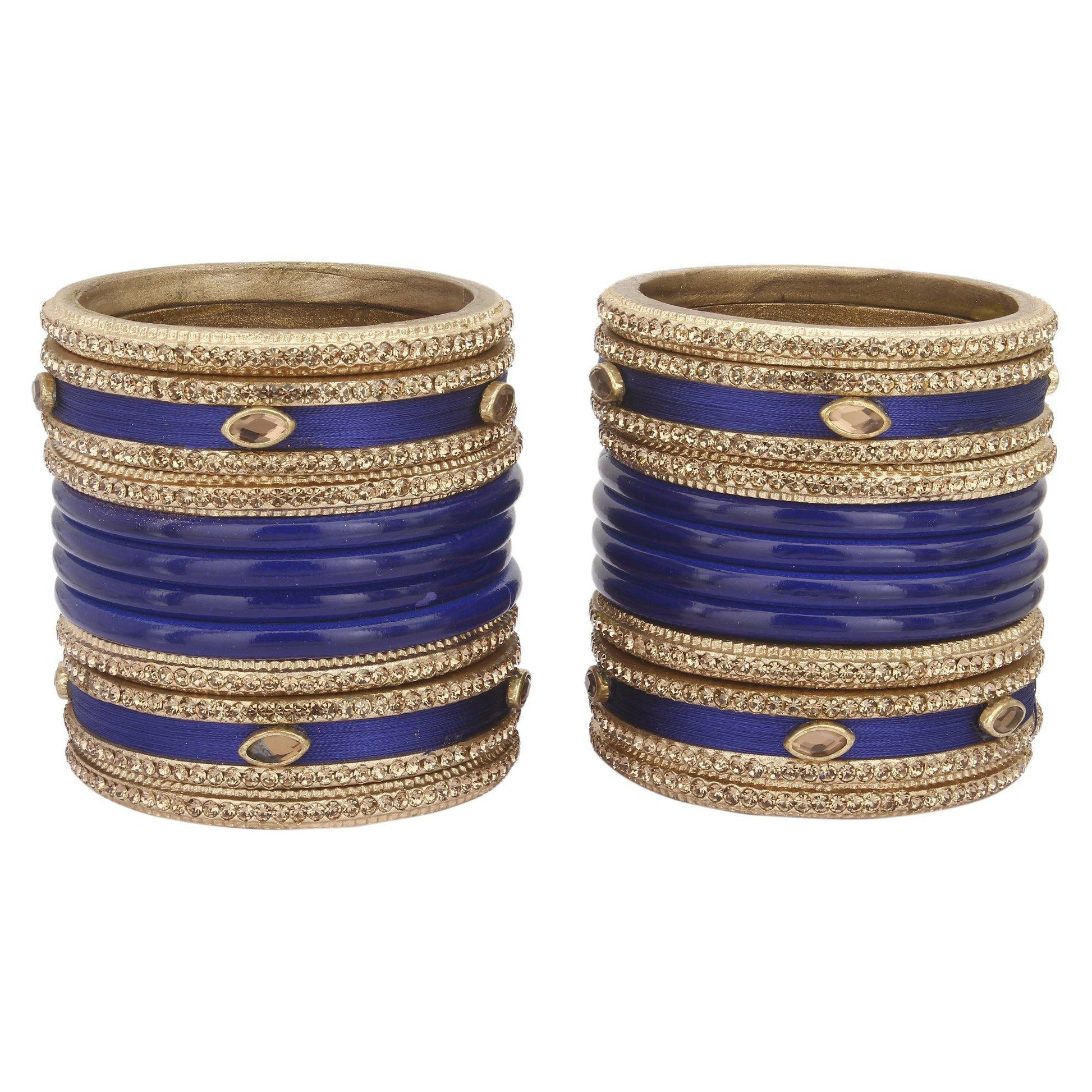 sukriti rajasthani silk thread lac chuda blue bangles bridal jewelry for women - set of 20