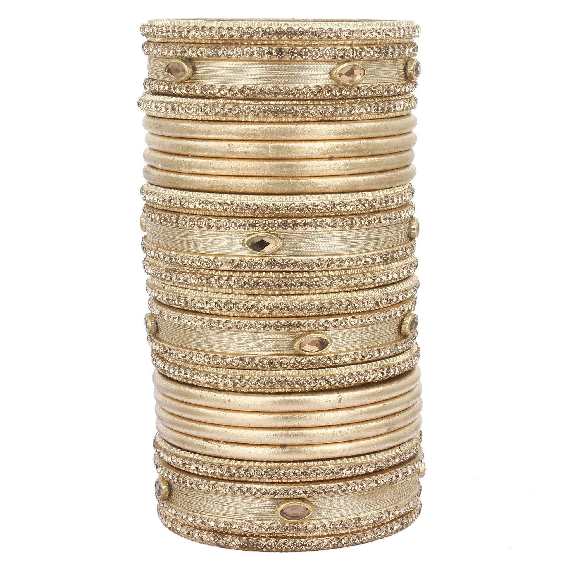 sukriti rajasthani silk thread lac chuda gold bangles bridal jewelry for women - set of 20