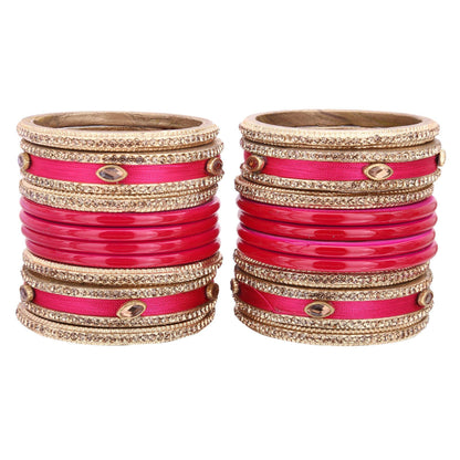 sukriti rajasthani silk thread lac chuda magenta bangles bridal jewelry for women - set of 20