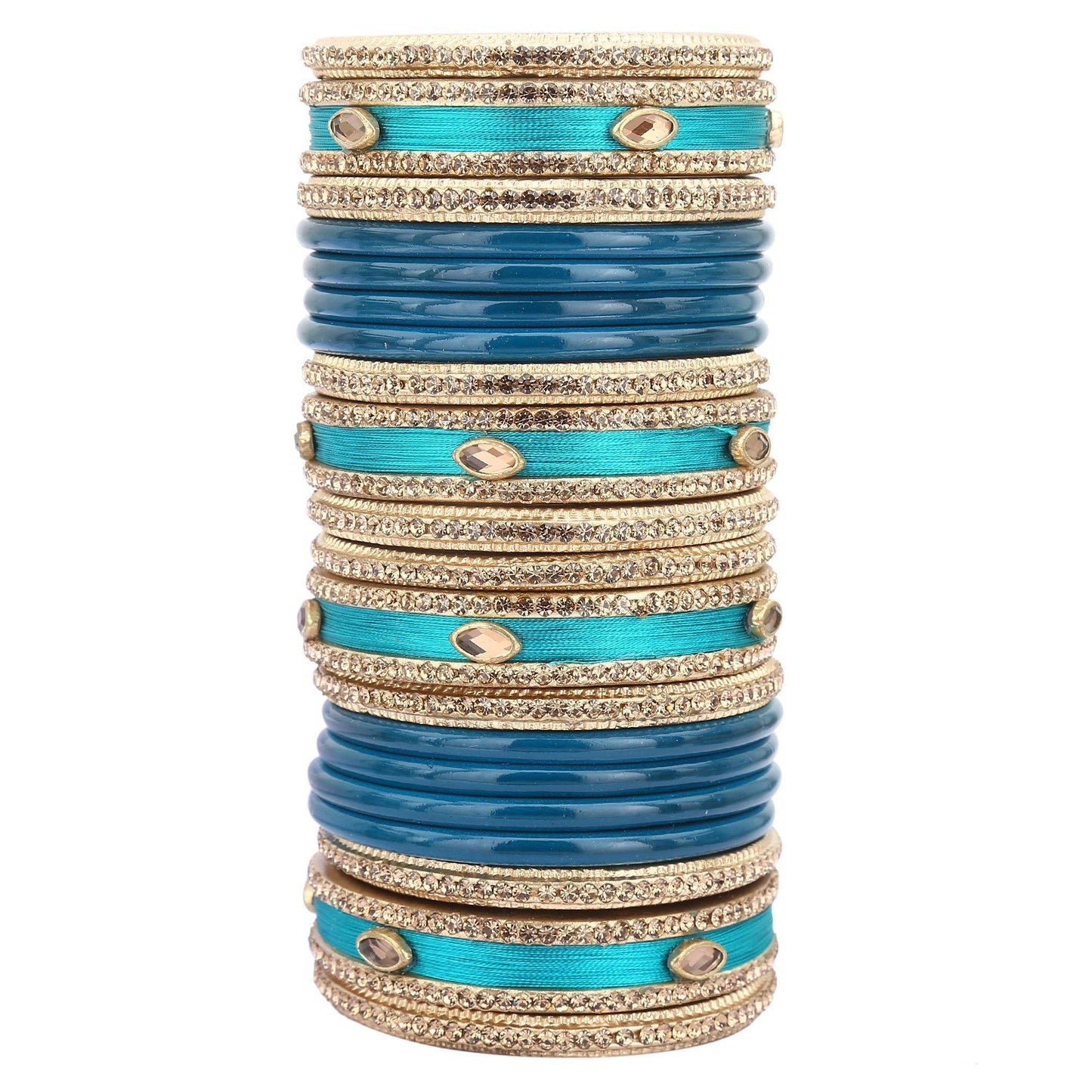 sukriti rajasthani silk thread lac chuda turquoise bangles bridal jewelry for women - set of 20