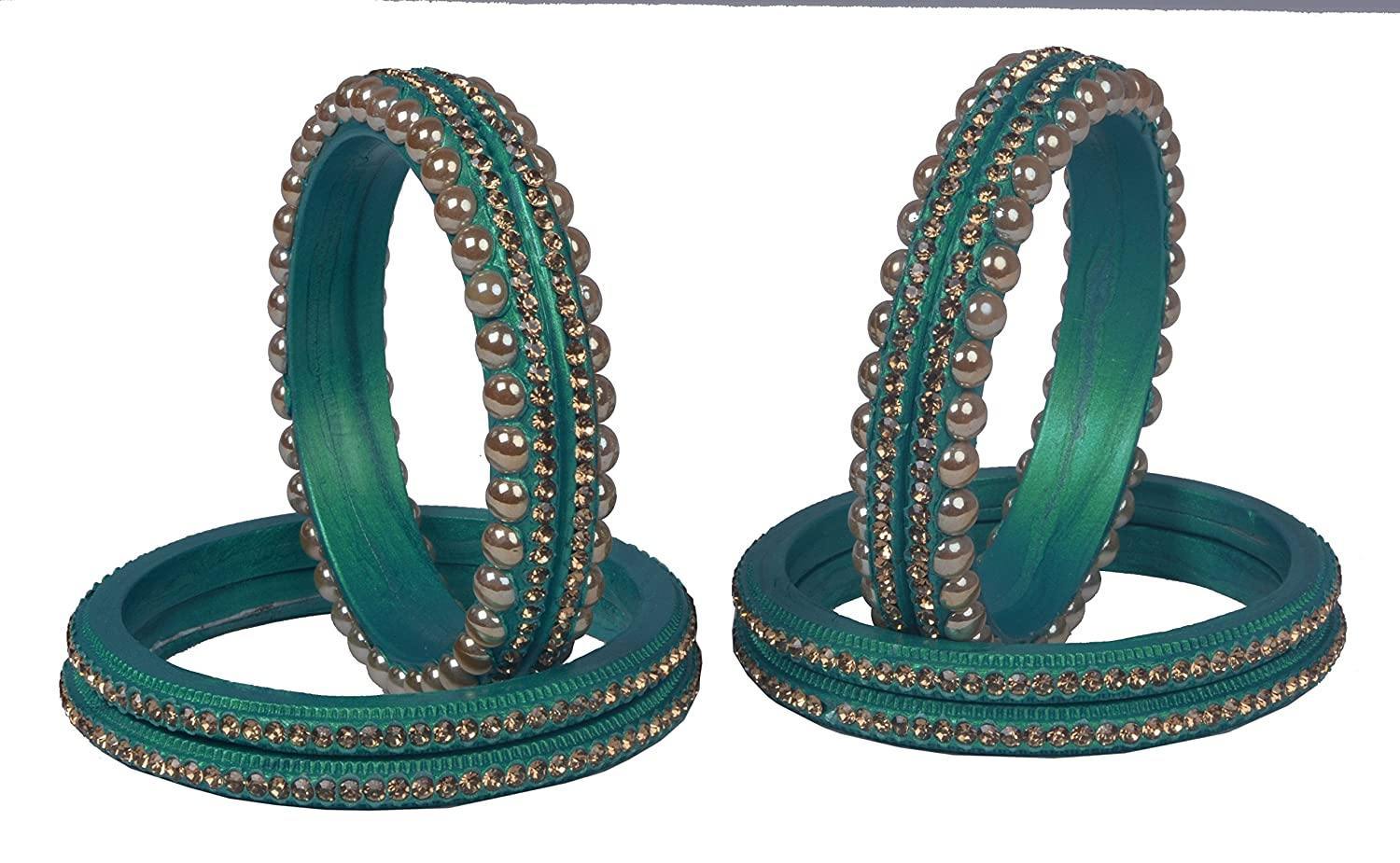 sukriti rajasthani wedding sea-green lac bangles for women - set of 6