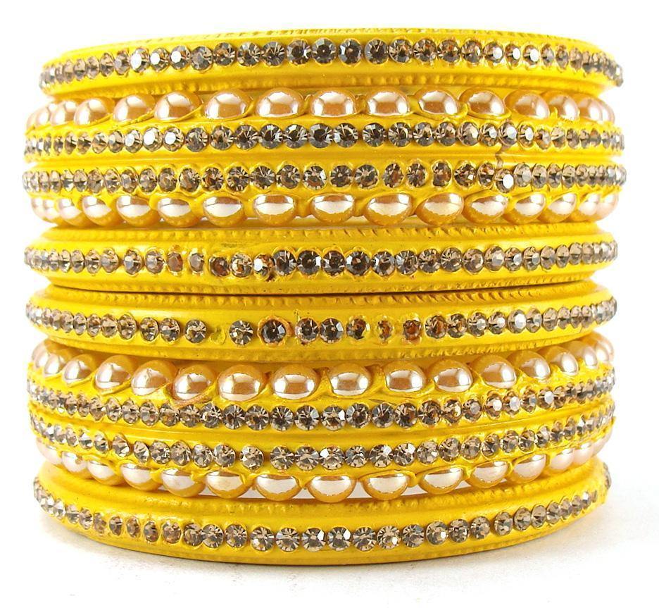 sukriti rajasthani wedding yellow lac bangles for women - set of 6