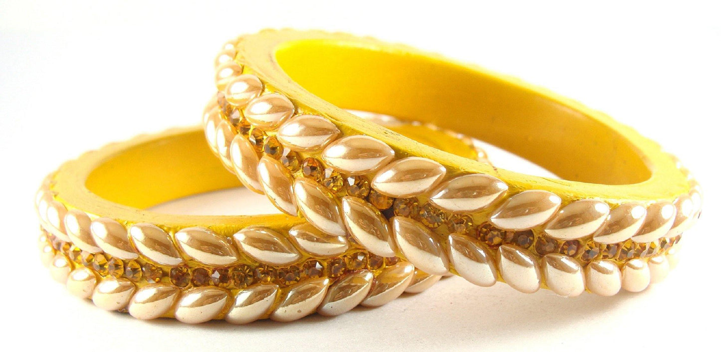 sukriti rajasthani yellow lac bangles for women - set of 2