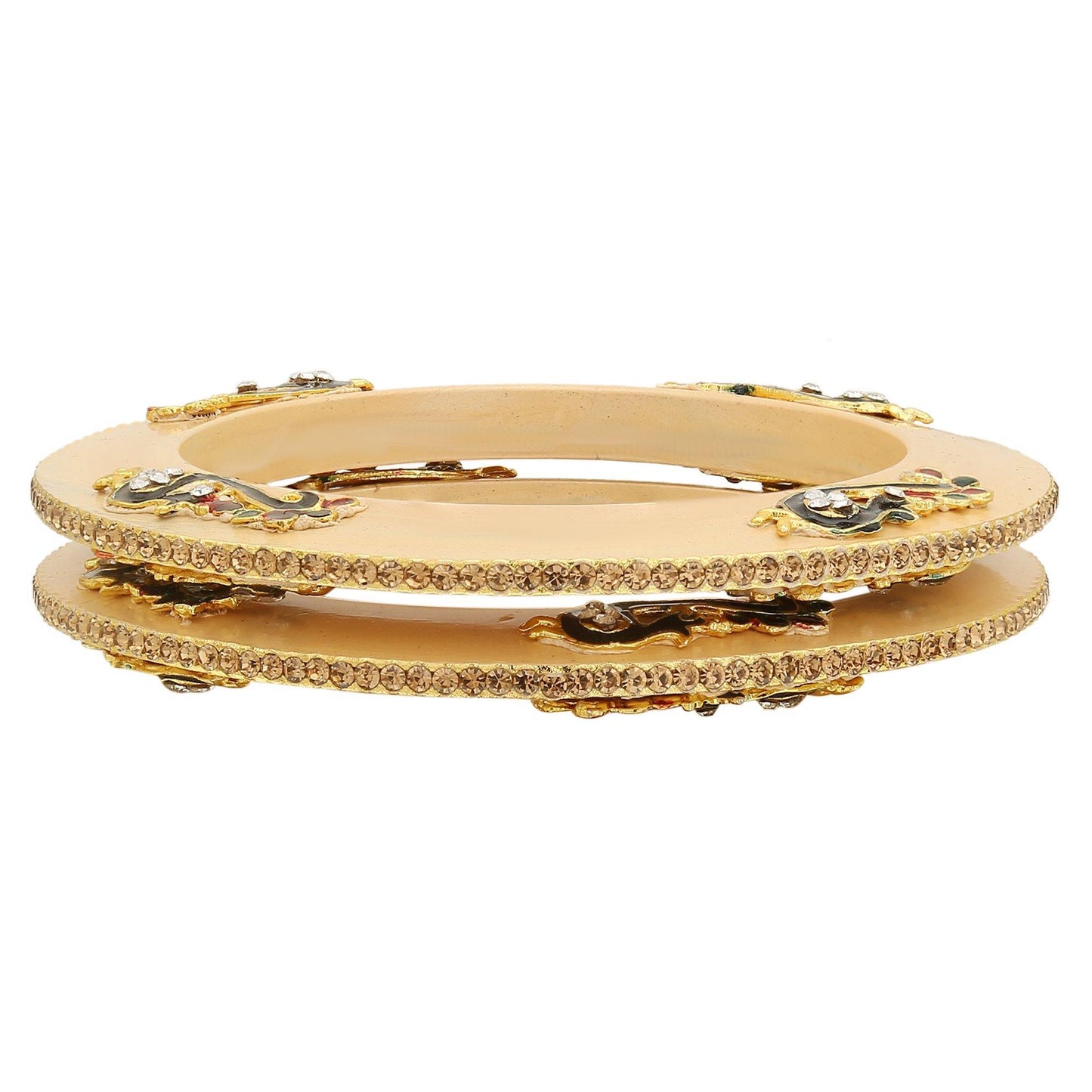 sukriti rajputi royal peacock embellished lac kada cream bangles jewelry for women - set of 2