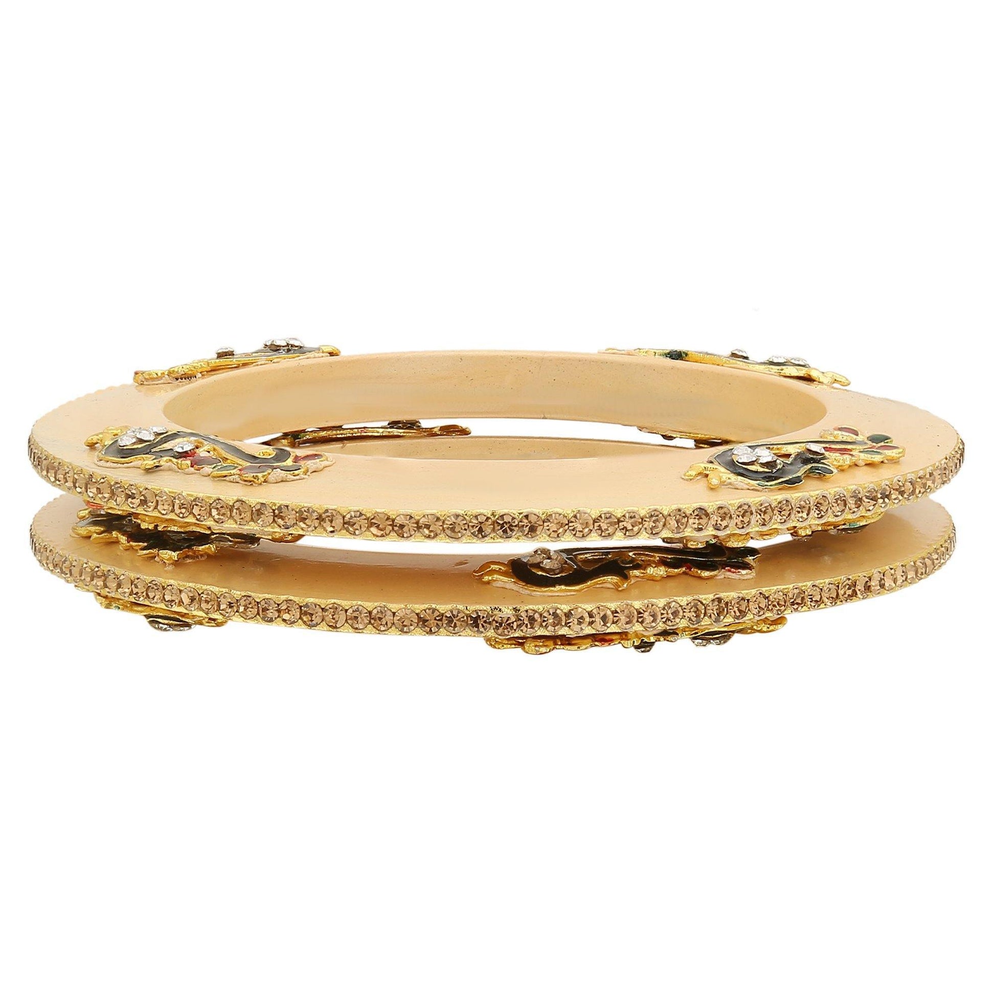 sukriti rajputi royal peacock embellished lac kada cream bangles jewelry for women - set of 2