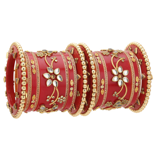 sukriti rajwadi traditional handmade kundan plastic bridal chuda wedding bangles for women - set of 18