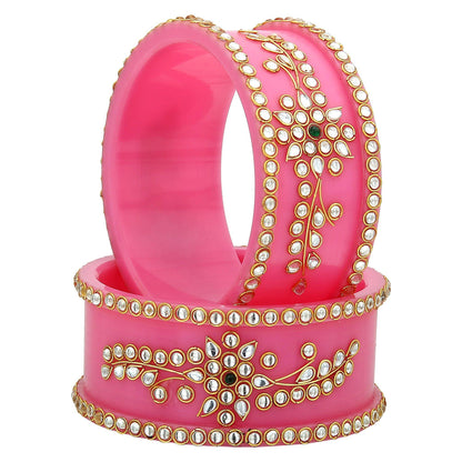 sukriti royal wedding kundan acrylic bracelet bangles bridal jewelry for women & girls - set of 2