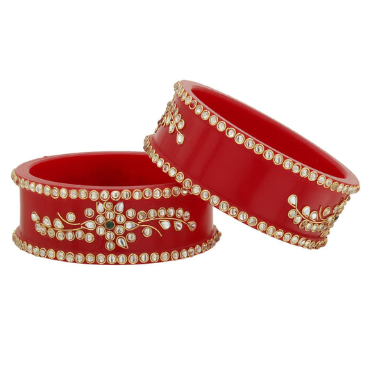 sukriti royal wedding kundan acrylic bracelet bangles bridal jewelry for women & girls - set of 2