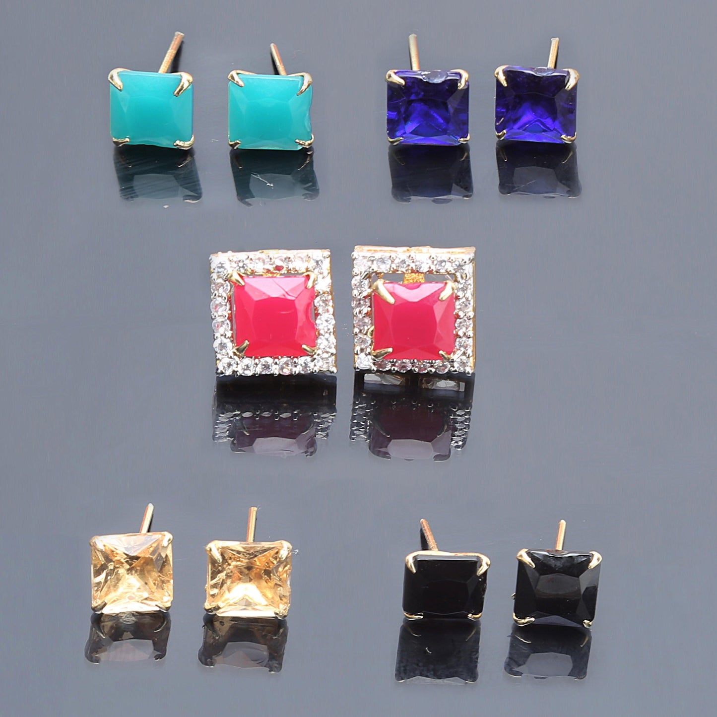 sukriti stylish american diamond interchangeable rectangle earrings ( red, green, blue, golden, black)