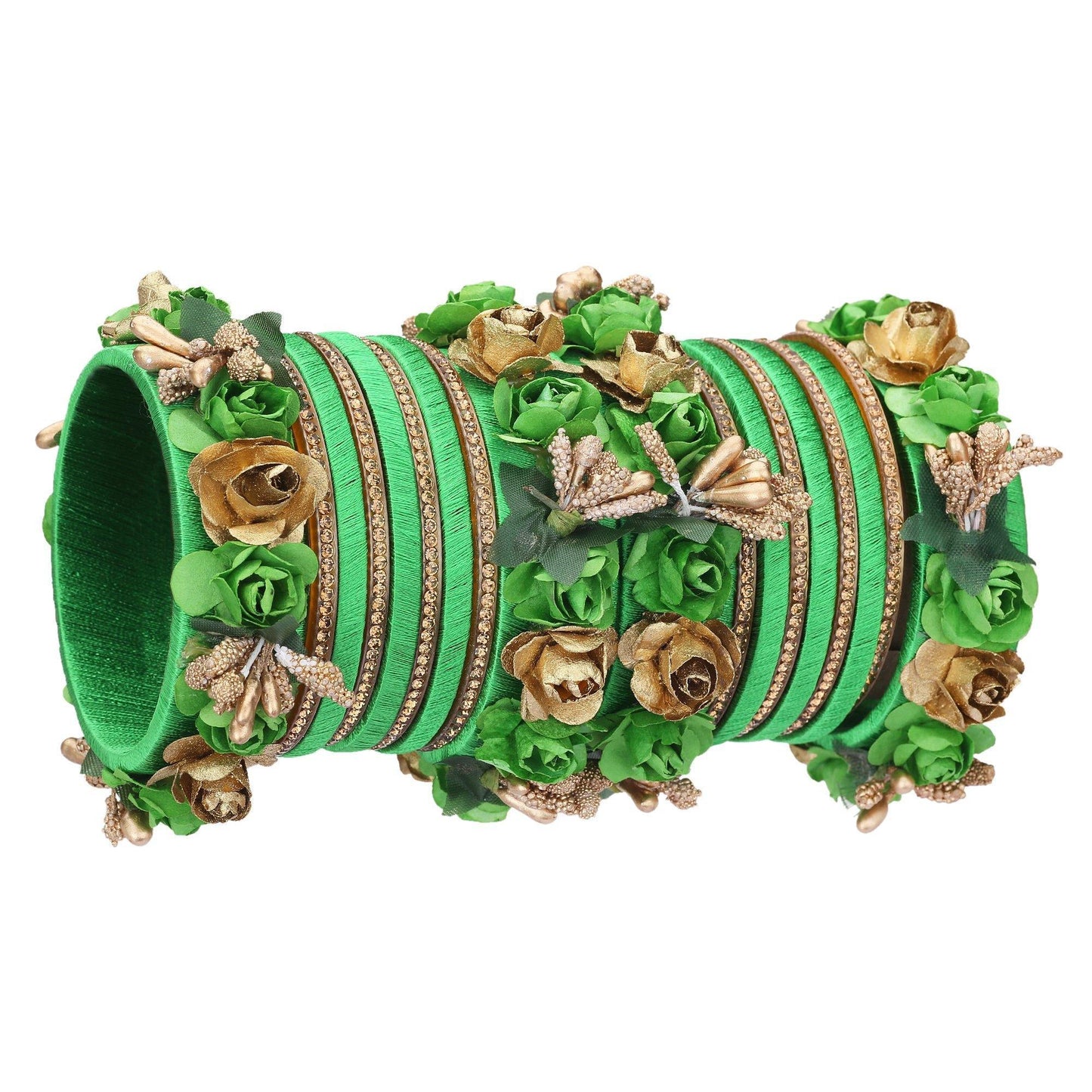 sukriti stylish designer party wedding wear flower silk thread green bangles for girls & women – set of 18