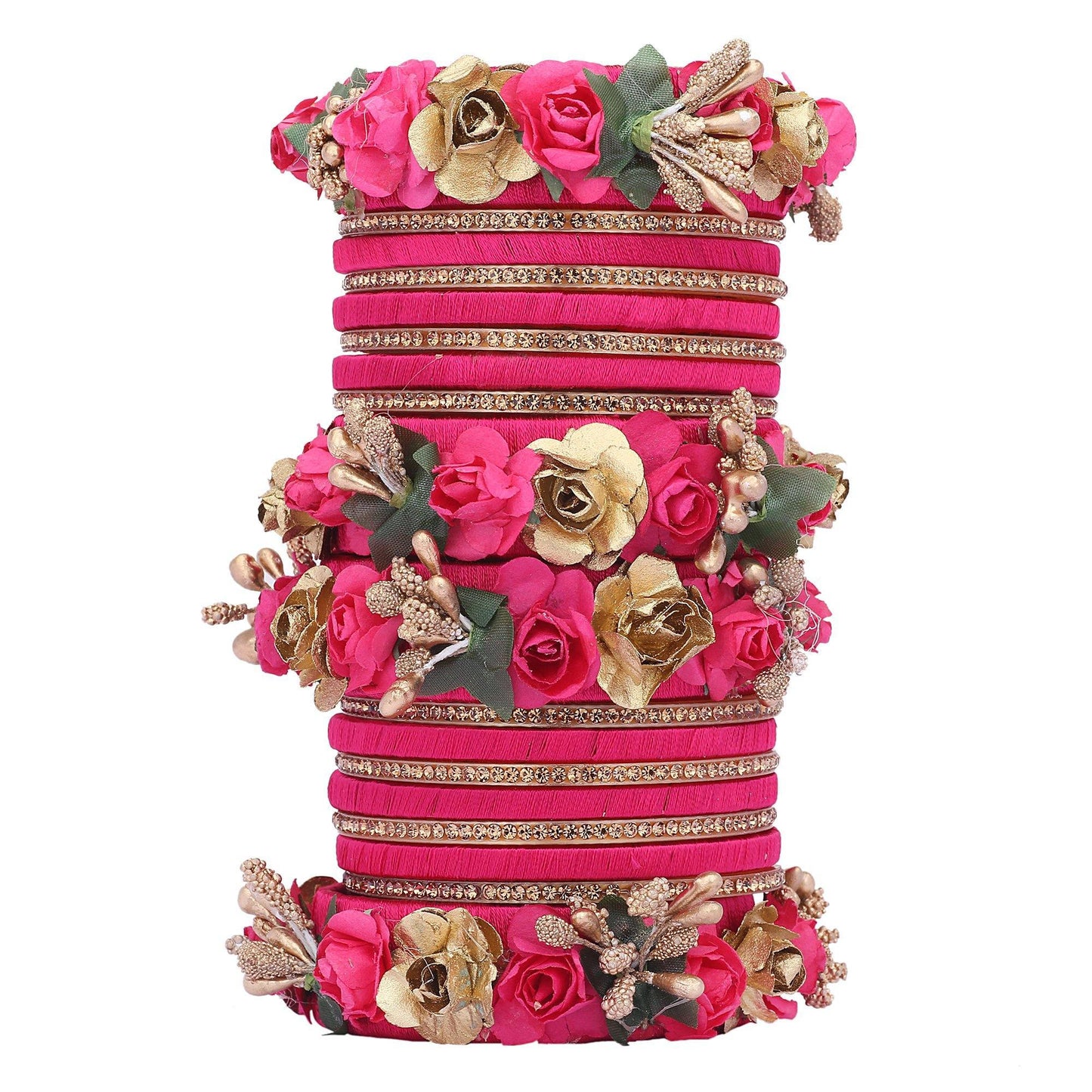 sukriti stylish designer party wedding wear flower silk thread magenta bangles for girls & women – set of 18