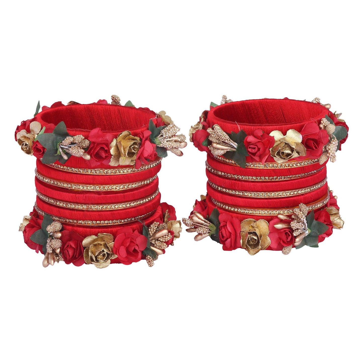 sukriti stylish designer party wedding wear flower silk thread red bangles for girls & women – set of 18