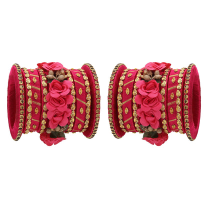 sukriti stylish handmade magenta flower designer silk thread plastic bridal chuda wedding bangles for women – set of 18