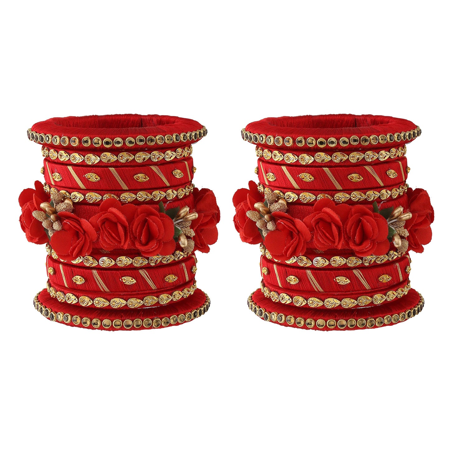 sukriti stylish handmade red flower designer silk thread plastic bridal chuda wedding bangles for women – set of 18