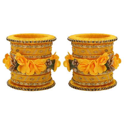 sukriti stylish handmade yellow flower designer silk thread plastic bridal chuda wedding bangles for women – set of 18