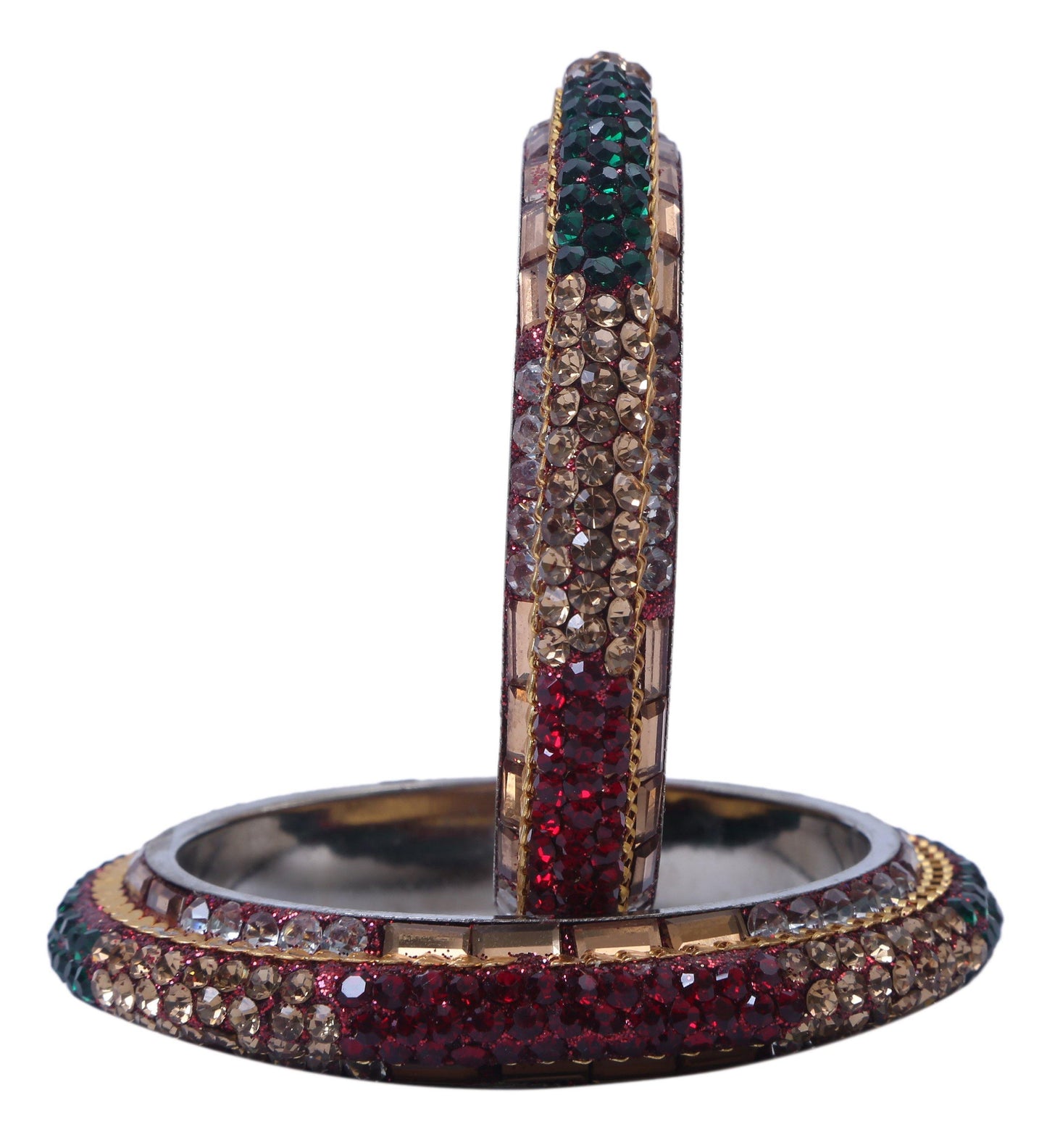 sukriti stylish party-wear maroon-green brass bangles bracelet for women & girls - set of 2
