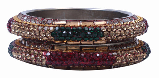 sukriti stylish party-wear maroon-green brass bangles bracelet for women & girls - set of 2
