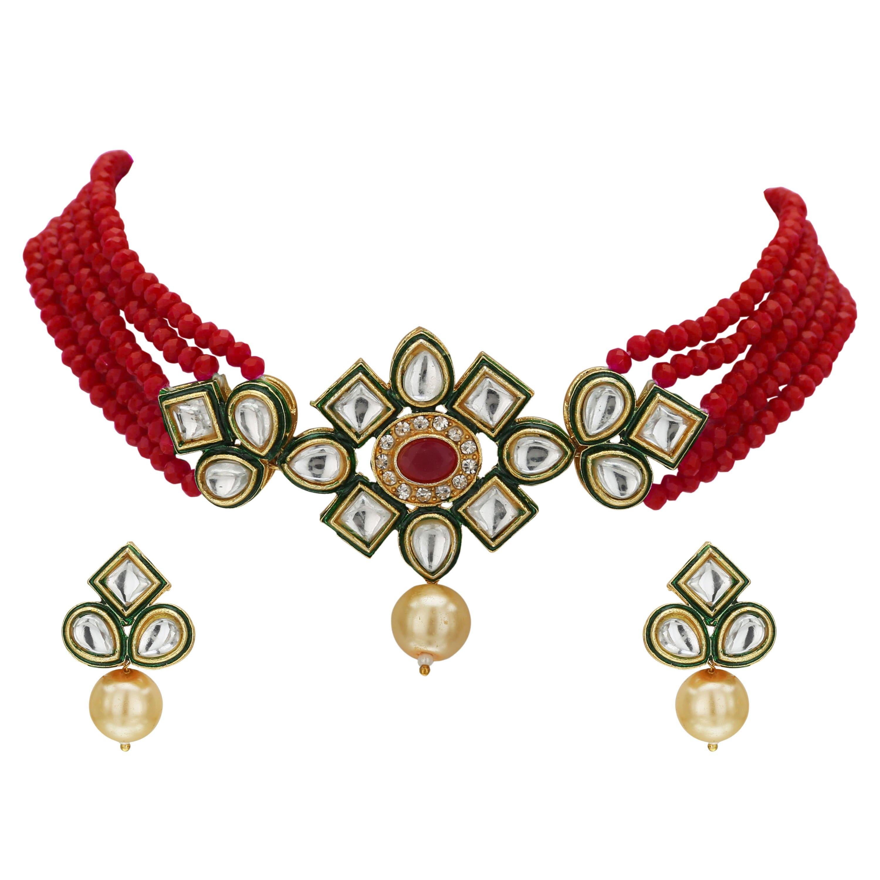 Gold Kundan Crowned Choker Necklace, Earrings, & Tikka Set – Kamal Beverly  Hills