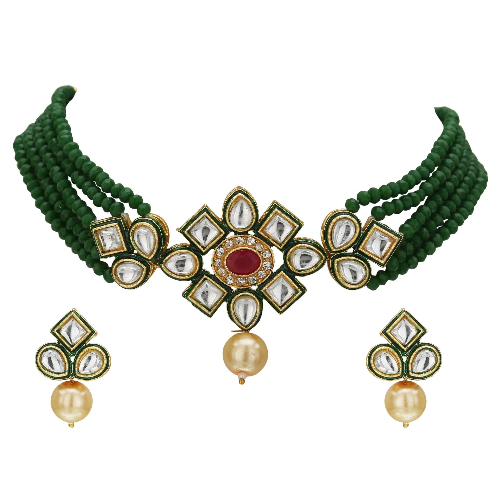sukriti traditional jewelry gold plated kundan choker necklace earrings set for girls & women