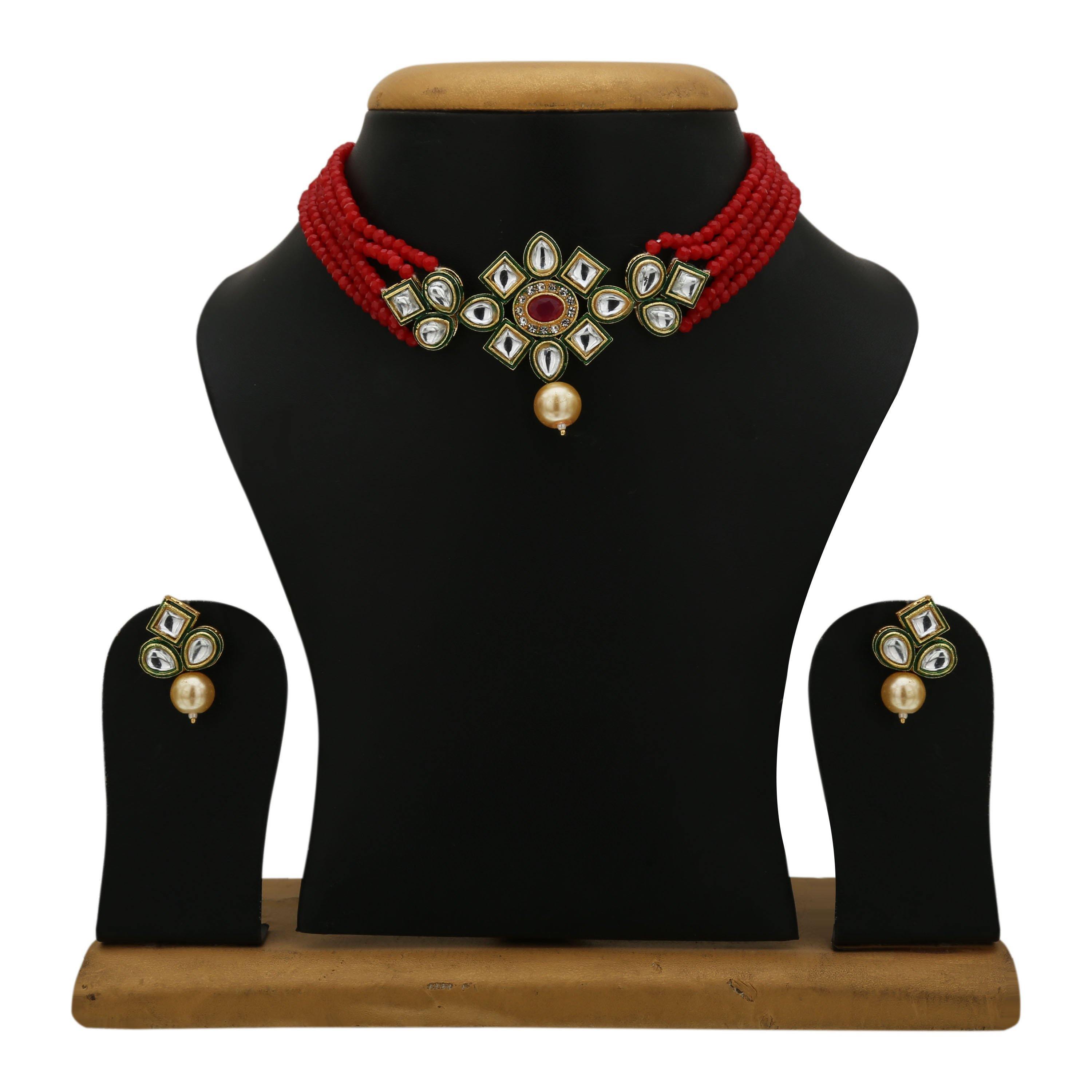 Traditional Matte Gold choker necklace with Earrings and Mango tikka –  Indian Designs