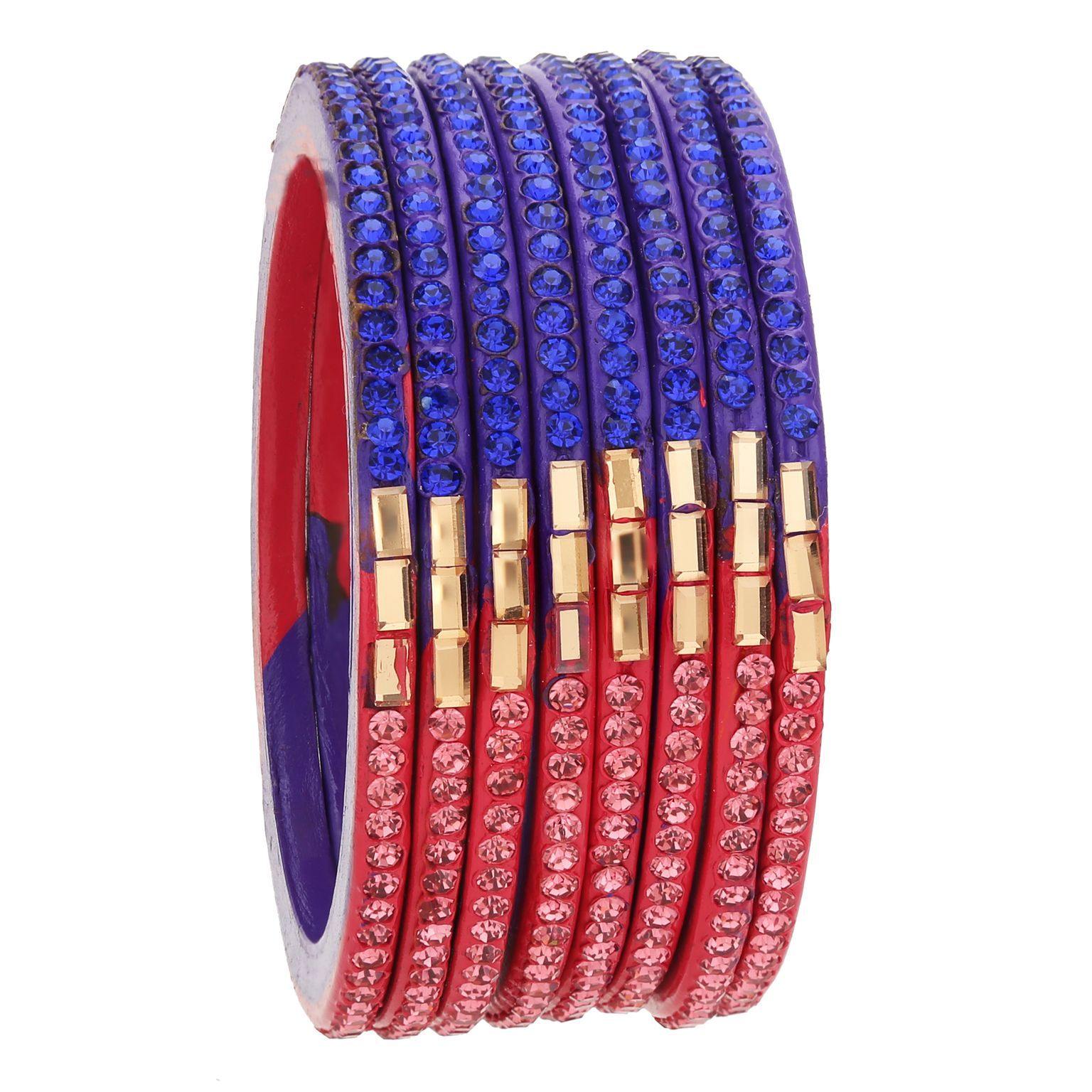 sukriti traditional pink-blue lac bangles for women - set of 8