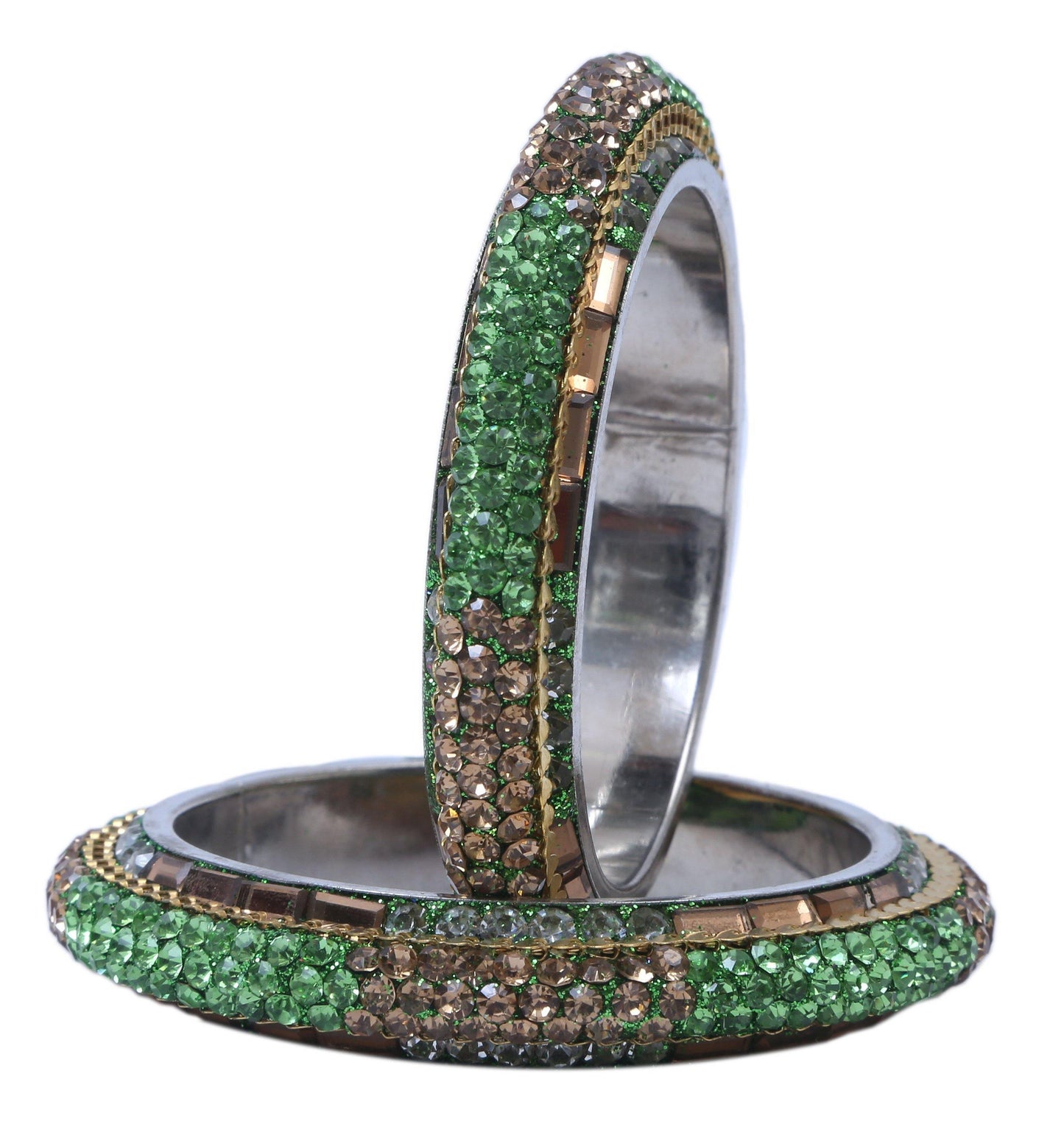sukriti traditional stylish party-wear green brass bangles bracelet for women & girls - set of 2