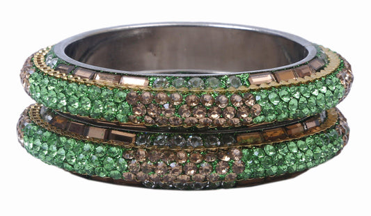 sukriti traditional stylish party-wear green brass bangles bracelet for women & girls - set of 2
