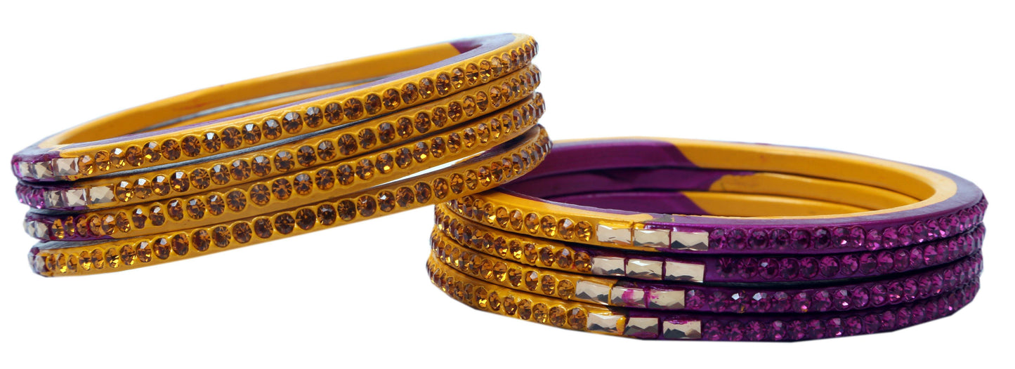 sukriti traditional yellow-magenta lac bangles for women - set of 8